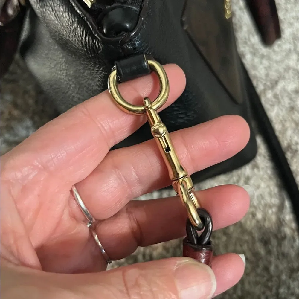 Coach Exotic Mini Emma Satchel Top Handle Python Accent Black Brown Leather Bag